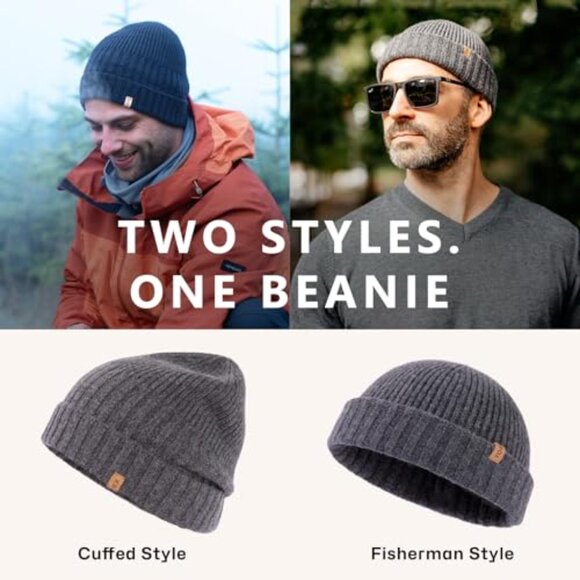 100% Merino Wool Fisherman Beanie Winter Hat for Men Women